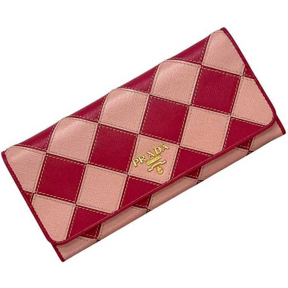 Prada Bifold Long Wallet Peonia Orchi Rombi Saffiano Leather Pink
